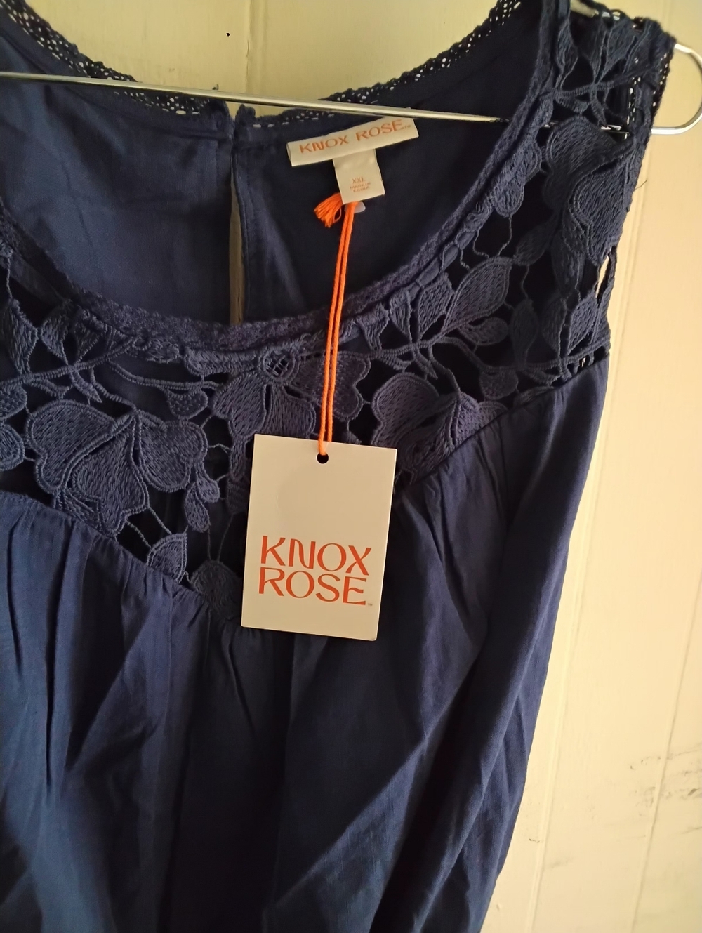 Knox Rose Navy Crochet Yoke Tank